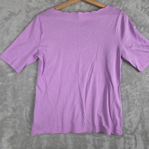 Talbots Purple Scalloped Fitted Short Sleeve T-Shirt - Picture 2 of 6